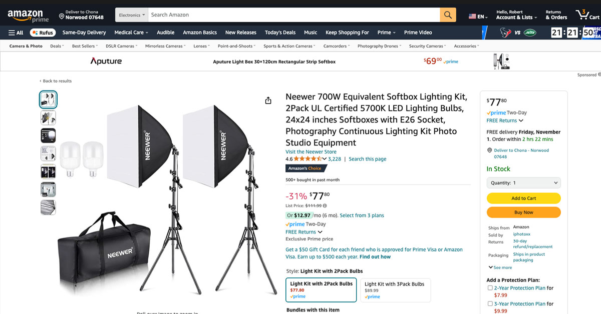 Neewer 700W Equivalent Softbox Lighting Kit